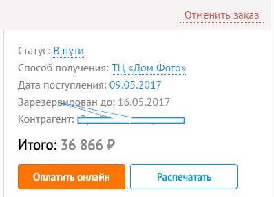 Процедура отмены заказа